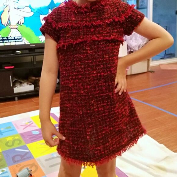 Zara Interview Pageant little Girls Red/Orange Cap Sleeve Long Tweed Dress Sz 6 - Picture 5 of 5